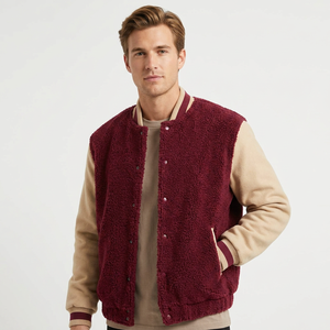 Veste universitaire marine et blanche pour homme, style preppy, longueur standard, fermeture boutonnée, col rabattu, extérieur en polyester et coton - Product Image 1