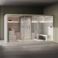 Cabine de sauna infrarouge traditionnelle en cèdre rouge pour extérieur, façade entièrement vitrée, panneau de commande numérique LED, douche intégrée, spa à domicile