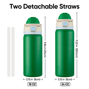Bouteille d'eau isotherme de qualité alimentaire, double usage, avec bec verseur et couvercle à paille, anti-fuite, poignée de transport portable, 2 tailles, bouteille thermos sous vide - Product Image 5