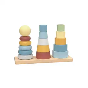 Juguetes para niños 2024 juguetes de bloques Arco Iris círculos de apilamiento madera geométrica apilamiento tres columnas conjunto torre