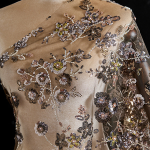 Tissu <span class=keywords><strong>en</strong></span> <span class=keywords><strong>tulle</strong></span> perlé, doux et léger, avec paillettes, brodé de perles, pour robe de mariée, voile, jupe - Product Image 4