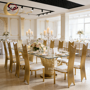 Table de salle à manger ovale moderne de luxe en acier inoxydable doré pour mariés, idéale pour l'hôtellerie et l'extérieur - Product Image 2