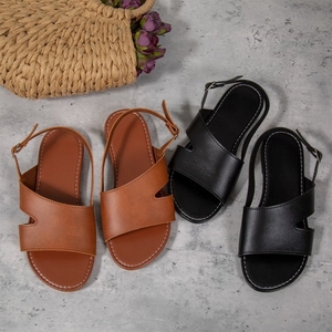 Factory Wholesale Cheap Shoes Flat Sandals Women's Summer New Solid Color Round Head One Line Outside Wear Casual - Product Image 5