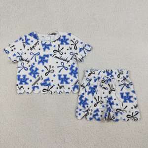 Conjunto de Camiseta y Pantalones Cortos con Estampado de Lazos de Equipos Universitarios de Fútbol Americano para Niñas, Estilo Veraniego, Moda para Hermanas, Borde Festoneado, RTS Boutique - Product Image 6