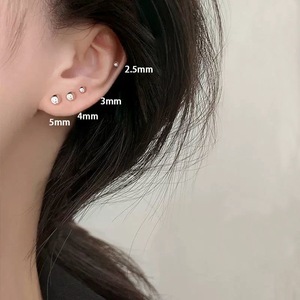 ต่างหูเงินแท้ S925 ขนาด 2.5 มม. 3 มม. 4 มม. 5 มม. รูปทรงกลม ดีไซน์เรขาคณิต เหมาะสำหรับใส่ทุกวัน - Product Image 1