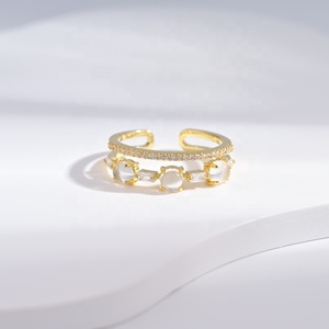 Bague ajustable en laiton plaqué or 18 carats, multi-couches, géométrique, avec pierres précieuses en cuivre, style hip-hop, personnalisable, pour femmes - Product Image 2
