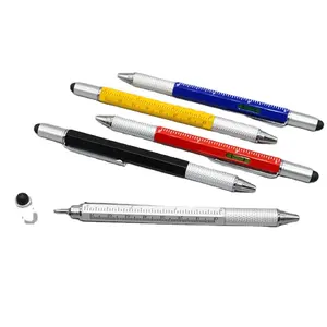 Metal und kunststoff 6 in 1 multi-funktion kugelschreiber lineal ebene stylus mit schraubendreher ball stift