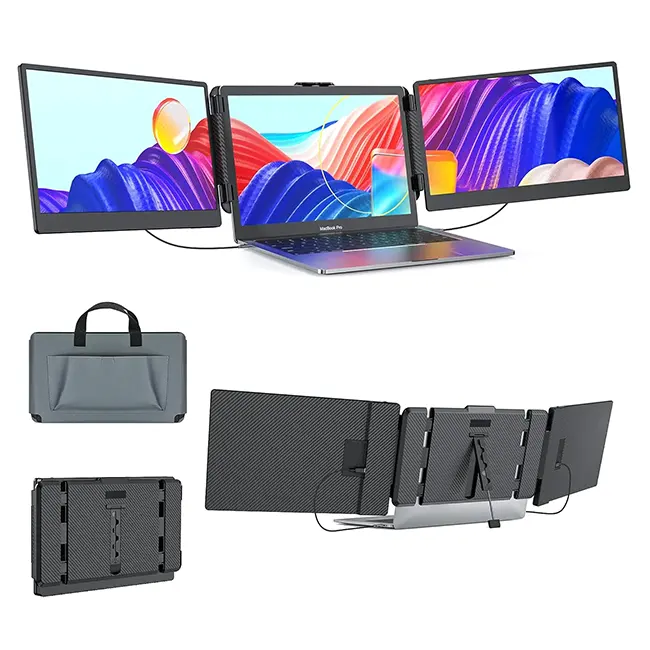 OFIYAA OEM ODM langsung pabrik Kwumsy S2 Triple Laptop layar Extender 14 "FHD 1080P IPS Monitor portabel ganda untuk Laptop