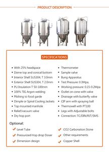 Fermentador cónico casero de acero inoxidable <span class=keywords><strong>100L</strong></span> 200L con fermentación refrescante para equipos de elaboración de cerveza - Product Image 4