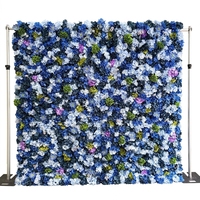 Blaue Blumen 5D Stoff-Blumenwand Hintergrund Künstliche Seidenblumen Kulisse Rein Handgefertigt Modern für Hochzeit Party Event