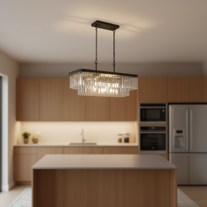 Lustre industriel moderne en cristal, luminaire de plafond rectangulaire en fer noir, E12 réglable, LED grand format pour salon - Product Image 2