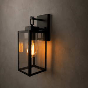 Industrial Black Metal Lantern <b>Wall</b> <b>Light</b> Clear Glass Outdoor <b>Wall</b> Sconce For Porch Entrance Villa Exterior Lighting - Product Image 2