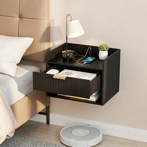 Table de <span class=keywords><strong>chevet</strong></span> murale flottante avec 1 tiroir de rangement et étagère ouverte, meuble pour chambre à coucher - Product Image 2