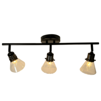 Lustres d'intérieur à 3 lumières Lampes suspendues Finition marron Lumière sur rail fixe Abat-jour en verre clair Matériau en fer Base d'ampoule E12 Moyen