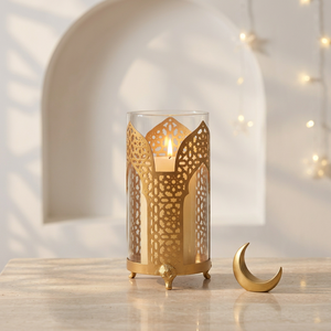 Wholesale Designer Gold Metal <b>Hurricane</b> Candle Pillar Holder with Chimney Glass for Home Decoration - Product Image 1