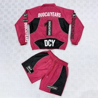 Jaket dan Celana Nylon DCY 100% Jahitan Khusus Tracksuit Jaket Gym Jaket Aktif Jaket Berkerudung OEM Logo Kustom