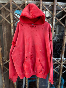 Sudadera con capucha de algodón 100% de alta calidad, diseño OEM y ODM, personalizada, con efecto desgastado, estilo vintage, corte holgado y cremallera, lavado ácido. - Product Image 3