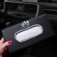 Boîte à mouchoirs de voiture en cuir et cristal JingBo, multifonctionnelle, luxueuse et élégante, porte-serviettes pour pare-soleil, accessoire d'intérieur de voiture