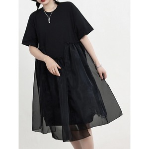 Nouvelle Robe Courte Noire Chic Française 2026 pour l'été, Style Patchwork Bouffant, Coupe Ample, Manches Courtes Bouffantes, Mini-Robe de Créateur - Product Image 5