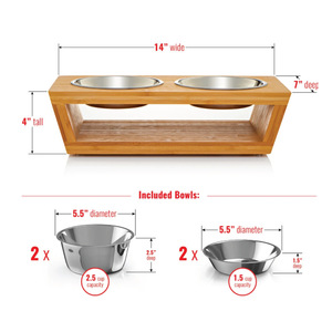 Support en bambou pour gamelles d'animaux, double station d'alimentation surélevée en bois pour chiens et chats, usage domestique - Product Image 3