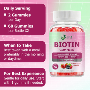 Petit MOQ 10000mcg Gummies à la biotine saveur fruits rouges pour une peau éclatante et des cheveux plus épais, complément de biotine avec vitamines B6 et D3 - Product Image 3