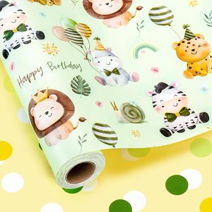 Yarcony Baby Animal Wrapping Paper 46.8 Sq Ft Reversible Watercolor Safari Design For Baby Shower Birthday Gift Wrap - Product Image 1