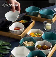 Prix usine nordique 6 pièces petits fruits Snack Dessert bols mat en céramique puce Dip bol ensemble avec plateau en bois