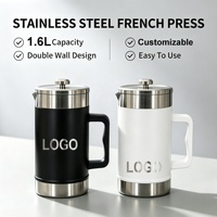 Cafetière à piston isotherme en acier inoxydable 304 de grande capacité, écologique, 1,6 L, type thermique