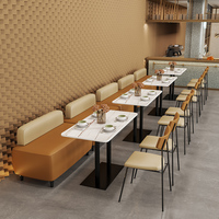 Ensembles de meubles de restaurant de luxe léger, canapé en cuir de luxe pour fast-food et café avec marbre artificiel