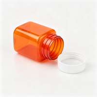 Bouteille carrée en PET ambré de 70 ml, semi-étanche à la lumière, vide, pour médicaments solides, granulés, réactifs, échantillons, sous-emballage