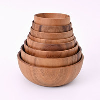 Bol rond en bois d'acacia de style rétro moderne Bol à soupe et à salade japonais en bois massif Remise en vrac jetable