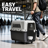 Cage de transport pour animaux de compagnie, grande, homologuée pour le transport aérien, en plastique PP, avec trois fenêtres métalliques, roues avec freins et poignée télescopique, pour chien et chat