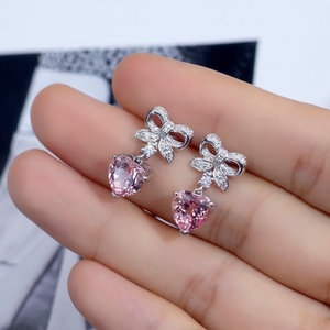 เครื่องประดับเมสซี่ เครื่องประดับสั่งทำพิเศษ MSE-689 ทอง 9K เพชร HPHT 1.05 กะรัต สีชมพู รูปหัวใจ ระดับความสะอาด VS1 เพชรเพาะเลี้ยงในห้องปฏิบัติการ ต่างหูแบบติดหูสำหรับผู้หญิง - Product Image 4