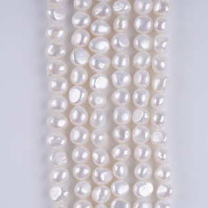 Collier de perles d'eau douce naturelles de Zhuji, 8-9 mm, trou latéral, double face, semi-fini, fait main, blanc rose, vente en gros - Product Image 5