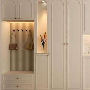 Meubles de chambre à coucher en bois de luxe, armoire extensible et réglable, miroir, garde-robe, étagères, commode, tiroirs, maison - Product Image 4