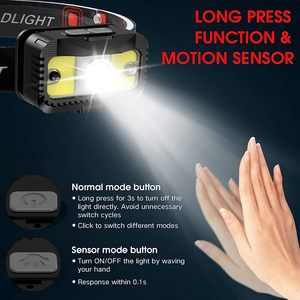 <span class=keywords><strong>Led</strong></span> đèn pha có thể sạc lại, siêu sáng đầu đèn Đèn Pin 300 lumen với <span class=keywords><strong>COB</strong></span> ánh sáng, 8 chế độ cảm biến cảm ứng làm việc ánh sáng - Product Image 6