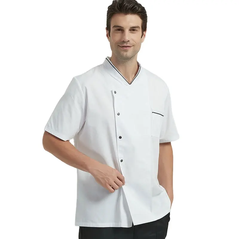 Coffee shop chef coats hotel restaurant uniforms white short sleeve chef work cook jacke