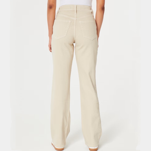 Stretch régulier de haute qualité pour pantalon beige droit à taille haute pour femme - Product Image 2