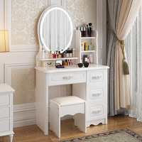 2025 Coiffeuse minimaliste moderne avec miroir éclairé par LED Tiroirs à panneaux en bois Design flottant mural pour vanité de chambre à coucher