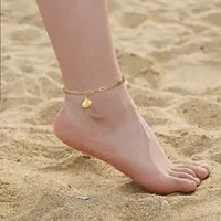 Pulseira de tornozelo com design de praia, bracelete de aço inoxidável com tornozeleira, joias para pés, joias para pé, tornozeleira, corrente para pé