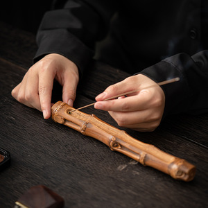 Bamboo Root Incense Pen Holder <b>Round</b> Shape For Calligraphy Painting <b>Brushes</b> Scholar Decor Dehua Origin - Product Image 3