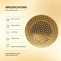 Assiette décorative en plastique doré électroplaqué sur mesure, avec motif de perles en relief, pour banquets, mariages et décorations de table de fêtes