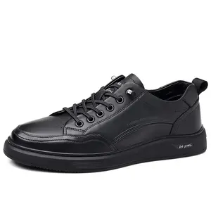 运动鞋制造商最新运动透气皮革制造白色平底鞋黑色休闲鞋男士