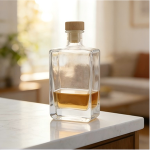 Offre Spéciale – Bouteille en Verre Carrée Plate de 200 ml (20 cl) pour Tequila, Liqueur, Whisky, Rhum, Vodka, <span class=keywords><strong>Spiritueux</strong></span> <span class=keywords><strong>et</strong></span> Café Infusé à Froid avec Bouchon en Liège - Product Image 1
