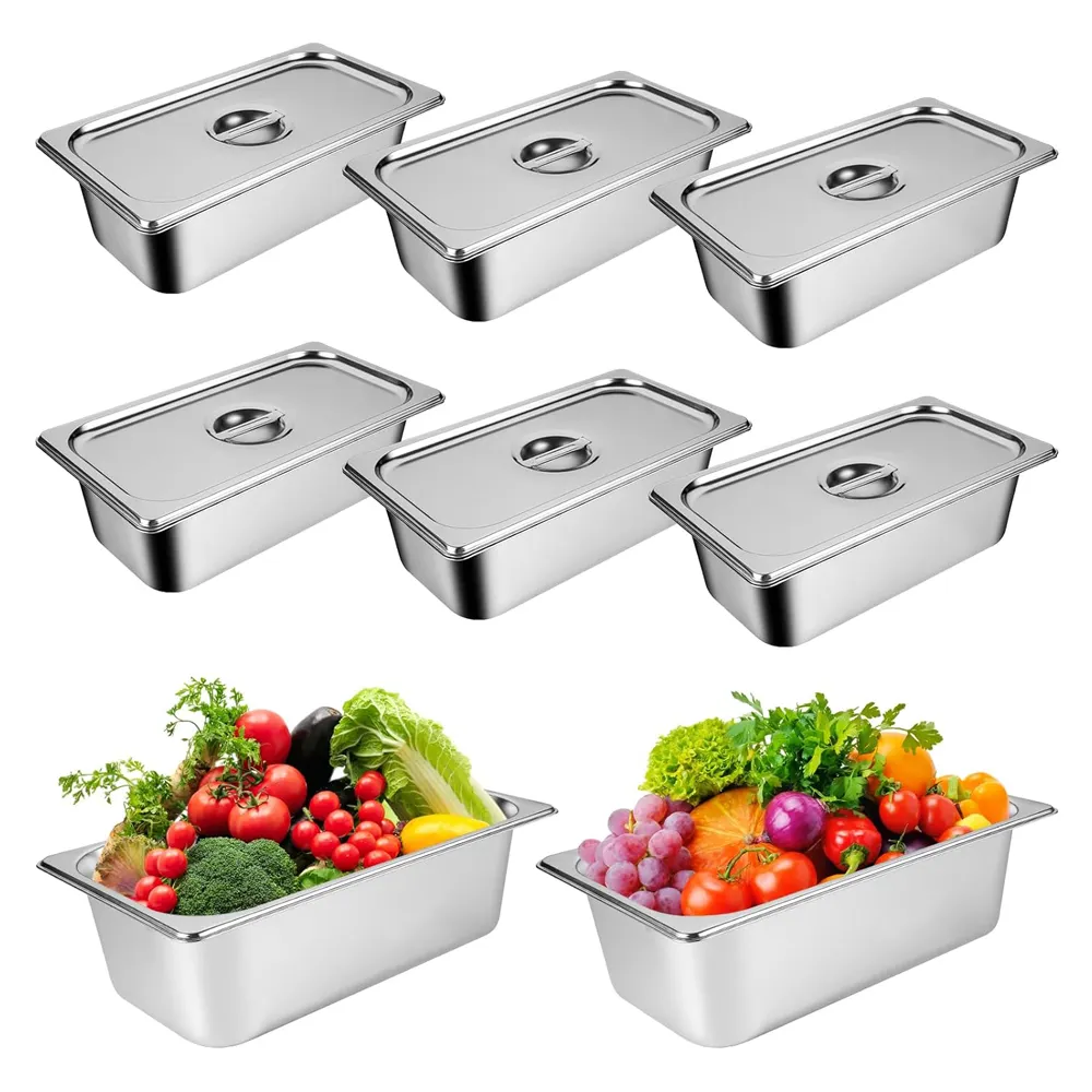 1/4 Kitchen Hotel Catering Supplies Food Service Pan Metal Buffer Chafing Pans Stainless Steel Steam Table Hotel Pan