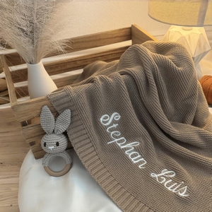 Manta de punto con nombre bordado, manta de algodón personalizada para cochecito, suave y transpirable, <span class=keywords><strong>regalo</strong></span> para recién <span class=keywords><strong>nacido</strong></span>, recuerdo. - Product Image 5