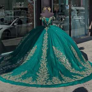 Mumuleo Vestidos de Quinceañera Verde Esmeralda con Escote Corazón Estilo Baile Brillantes para Fiesta de 15 Años - Product Image 2