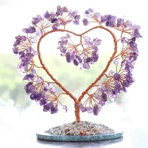 Artesanal De Cristal Artesanato Housewarming Presente Coração Forma Ametista Árvore De Cristal