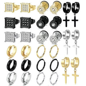 Ensemble de boucles d'oreilles en acier inoxydable avec motifs croix et cercle pour hommes et femmes, bijoux tendance, 1 ensemble - Product Image 1