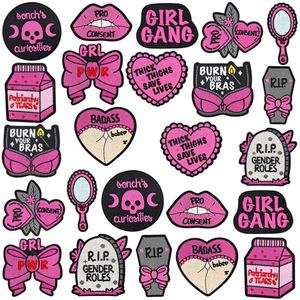 Customized Design Iron-On Eco-friendly Embroidery Black <b>Hot</b> <b>pink</b> Cool Girl Patch for Clothes <b>Bag</b> Hat Decoration - Product Image 1